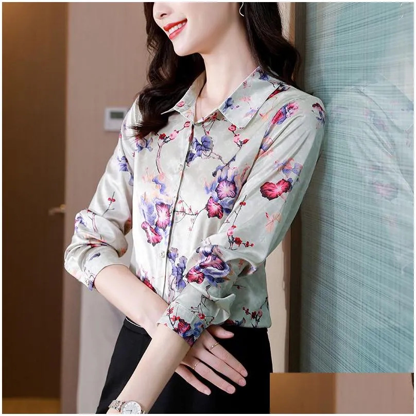 2022 women designer white blouses long sleeve luxury silk shirt vintage lapel casual lady office button down shirts spring autumn fine elegant blouse jacquard