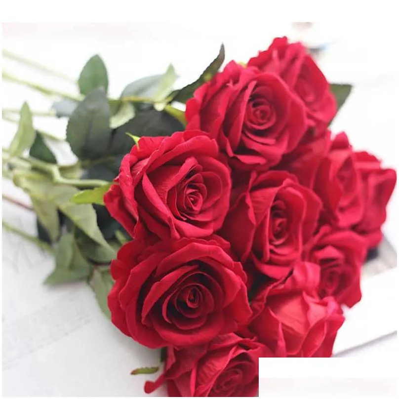 wedding decorations real touch material artificial flowers rose bouquet home party decoration fake silk single stem flowers floral