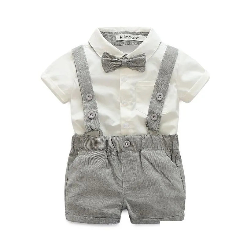 Baby sets fashion little boys short sleeve lapel shirt+suspender shorts 2 pc clothing sets baby boys summer clothing gentleman suit