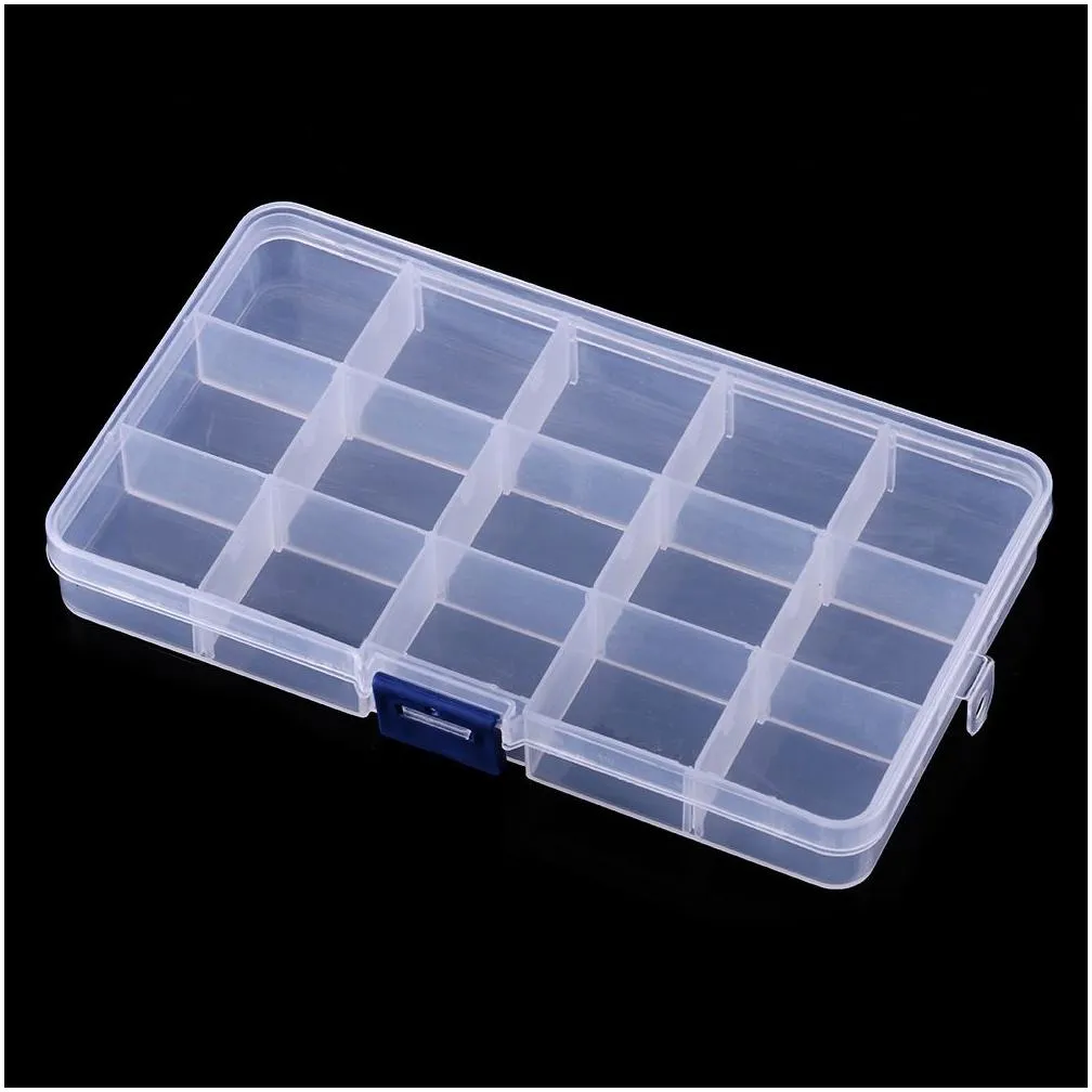 15 grids transparent adjustable slots jewelry bead organizer box storage plastic box