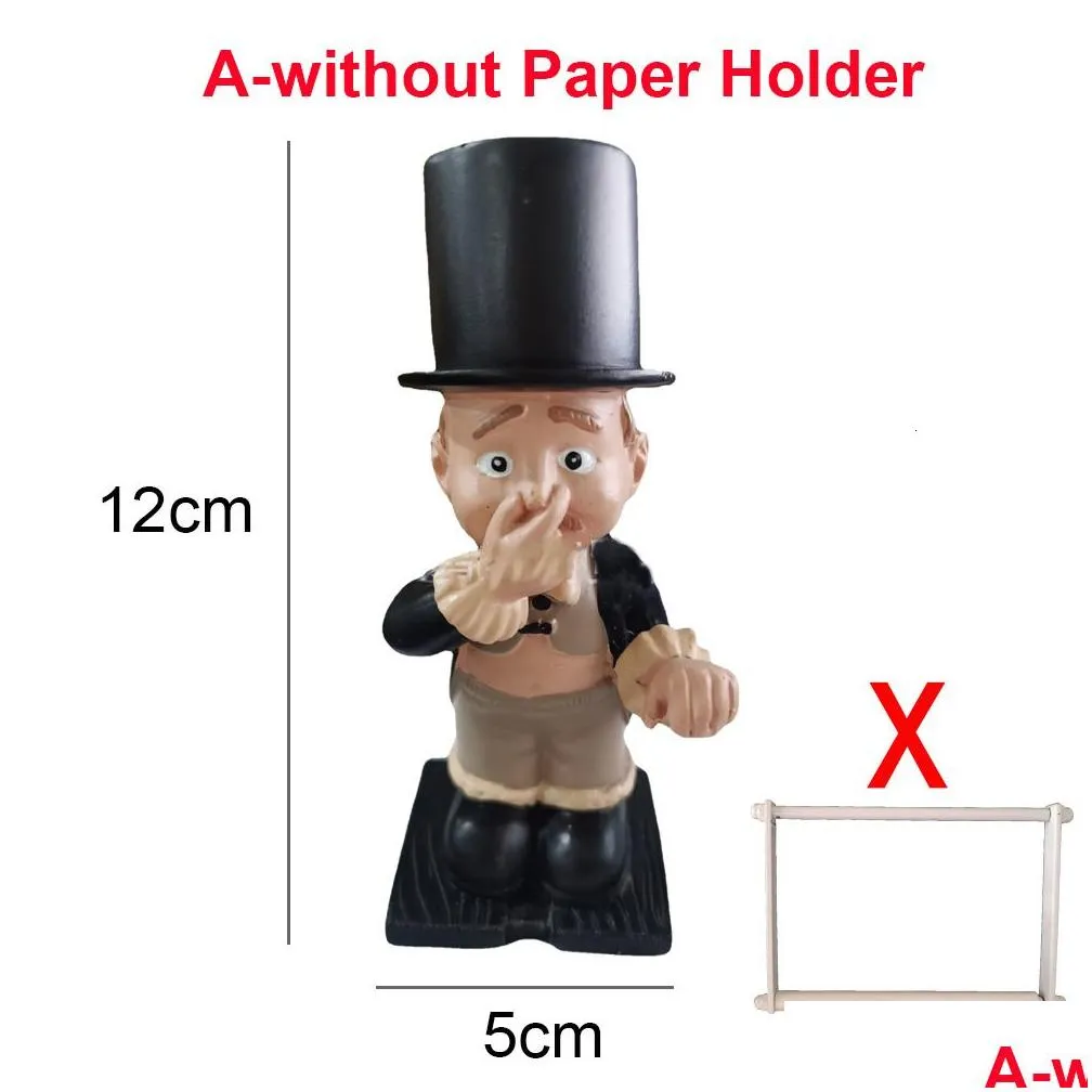 decorative objects figurines creative spoof paper holder statue cute funny decorative resin butler shape tissue stand rack sculpture for toilet decoration