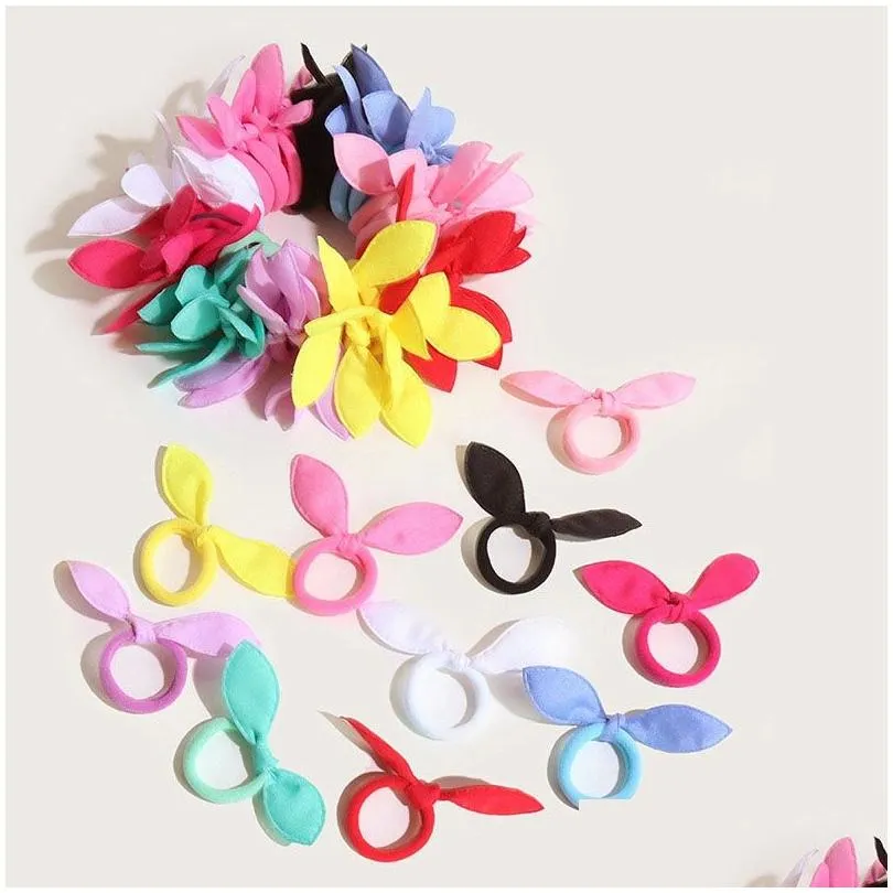 100pcs/lot children elastic hair band cute polka bow rabbit ears headband girl ring scrunchie kids ponytail holder hairs accessories