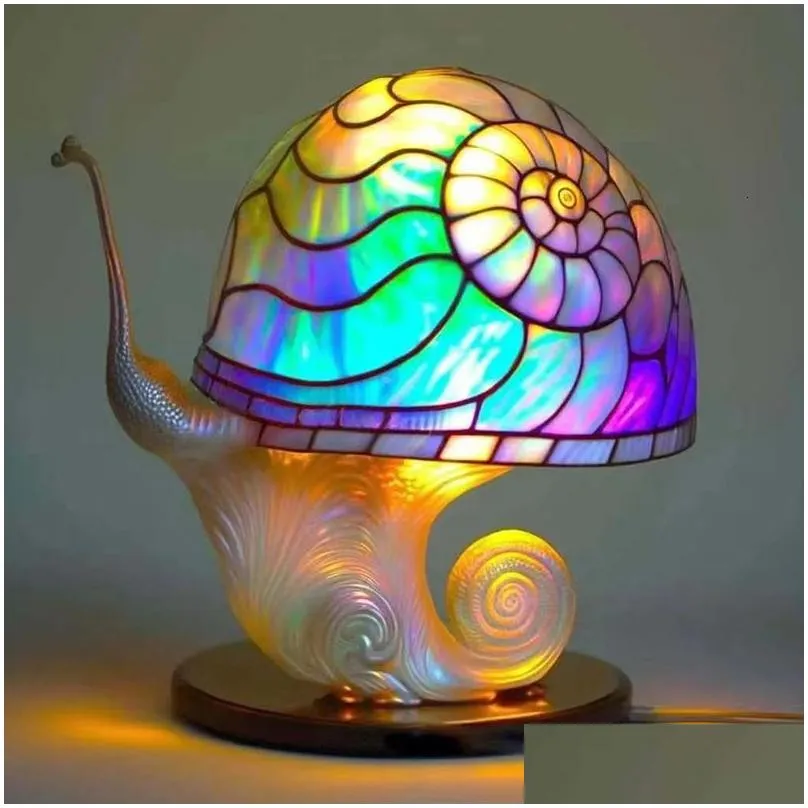 decorative objects figurines retro stained glass plant series table lamps colorful flower mushroom creative night lamp bedroom bedside atmosphere light