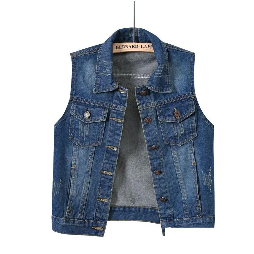 Women`s Vests Autumn Women Plus Size Denim Vest Sleeveless Jacket Coat College Students Waistcoat Casual Jeans Jackets Oversize For