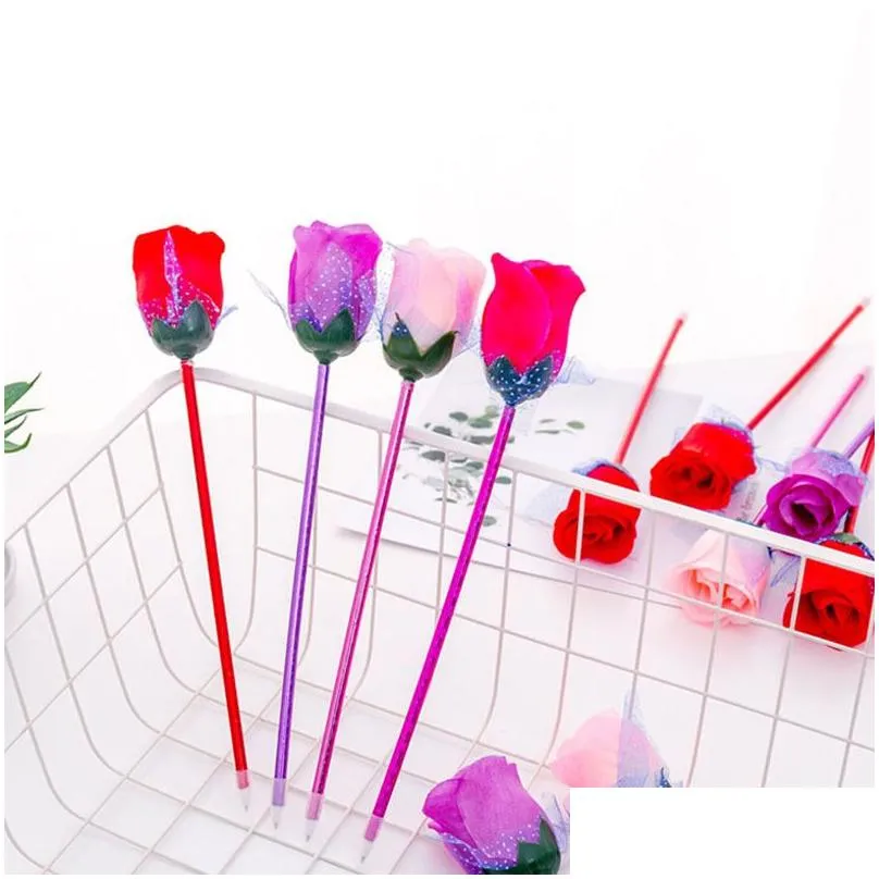 wholesale rose ballpoint pen creative artificial flower decoration beautiful office school stationery personalized writing pen for valentines day wedding