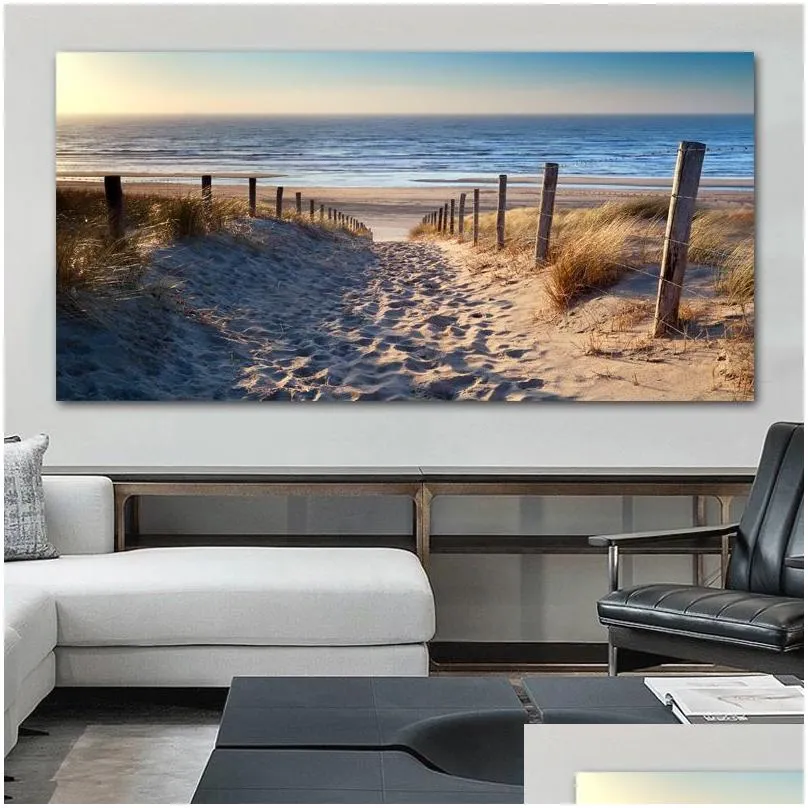 beach landscape canvas painting indoor decorations wood bridge wall art pictures for living room home decor sea sunset prints