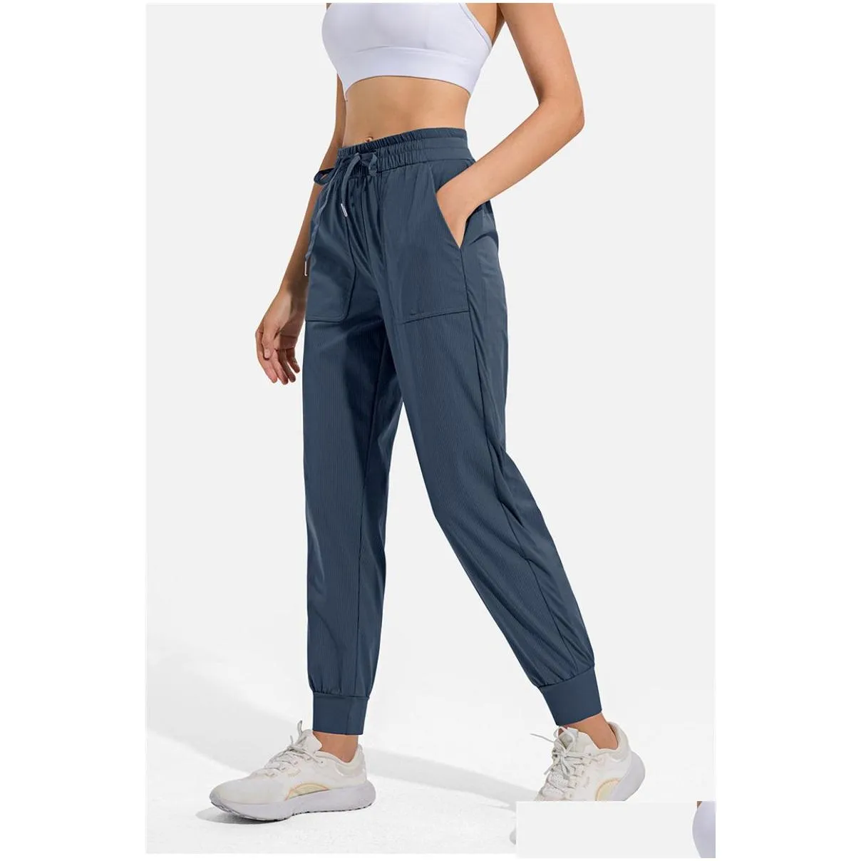 ll women jogging yoga ninth pants pocket fitness leggings soft high waist hip lift elastic casual pants drawstring legs sweatpants