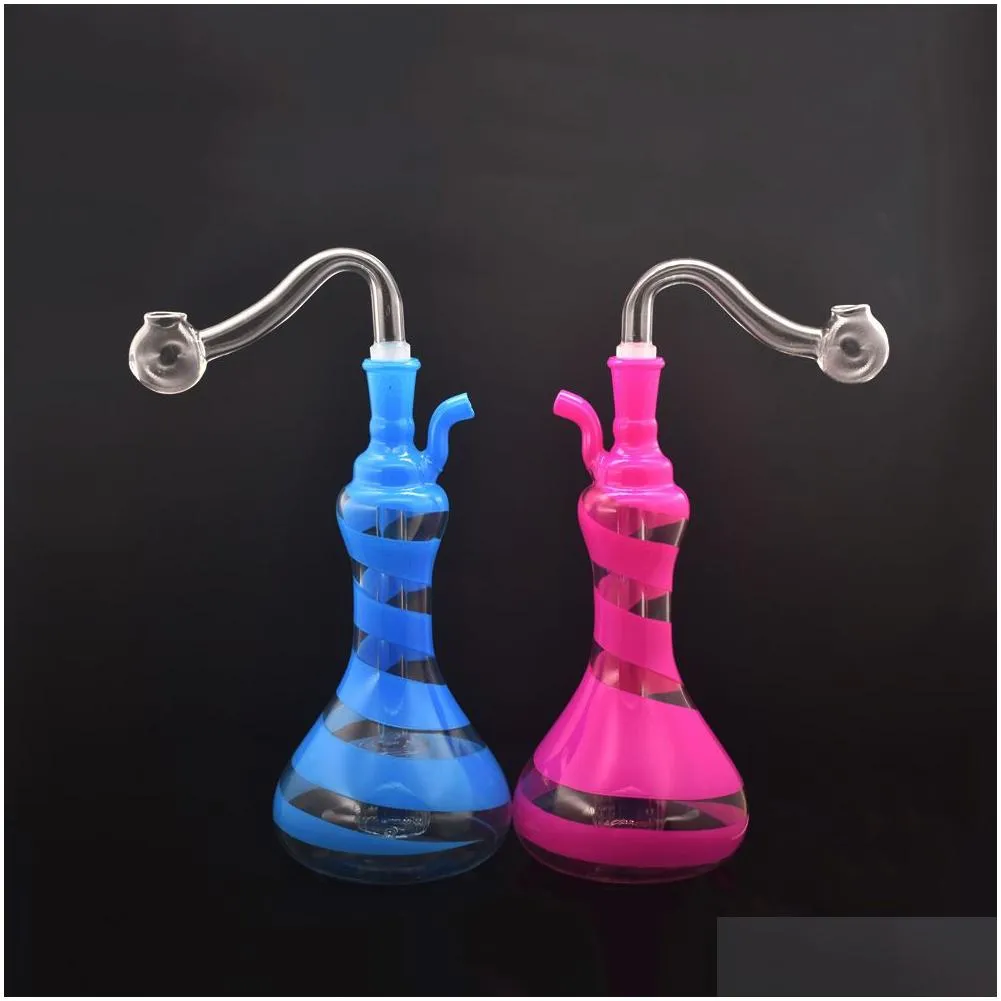  est smoking water pipe mini oil burner bong thick bubbler recycler dab rig bong with silicone tube and 10mm male glass oil burner