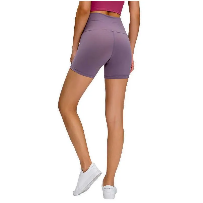 l-163 women high waist yoga shorts outfits naked ladies pockets hip-tightening running fitness trouser butt lifting leggings