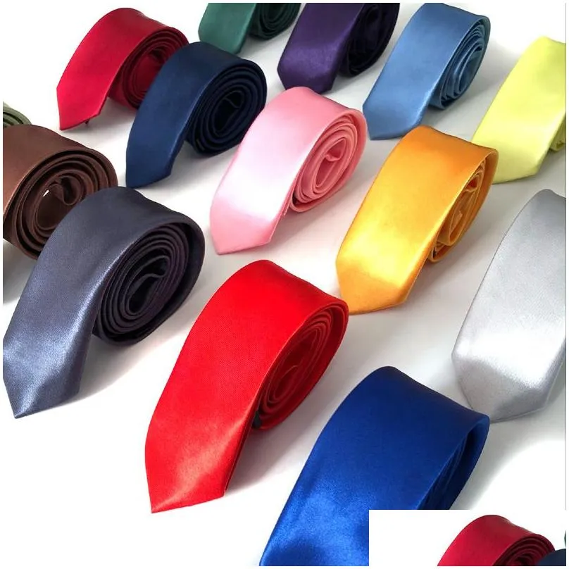 solid neck tie casual skinny men polyester colorful 5cm classic men handmade for wedding party