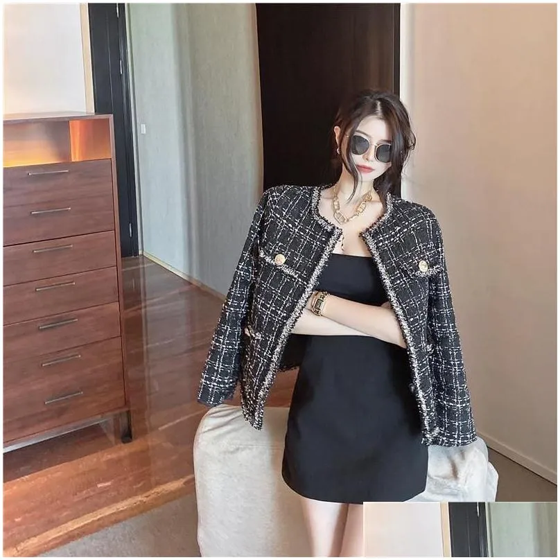 Woman Jacket Vintage Plaid Long Sleeve O-neck Open Stitch Runway Designer Tweed Cardigans Fashion Coat Ropa Para Mujer