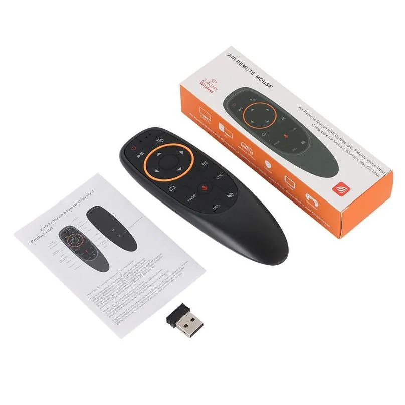 g10 voice air mouse with usb 2.4ghz wireless 6 axis gyroscope microphone ir remote control for android tv box laptop pc