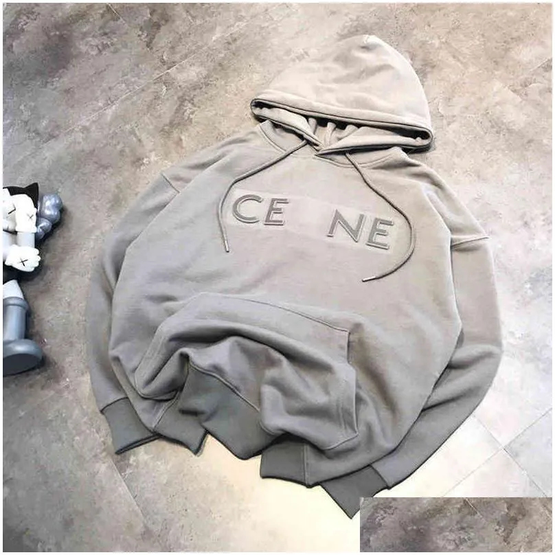 Factory Direct Sales 58% off CE men`s women`s 3D convex steel seal letter loose casual and versatile Terry Plush Pullover Hooded