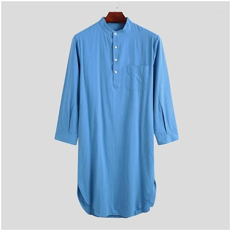 mens sleepwear 2023 men casual sleep robes long sleeve round neck shirts man fashion solid color nightgown comfy nightclothes 5xl