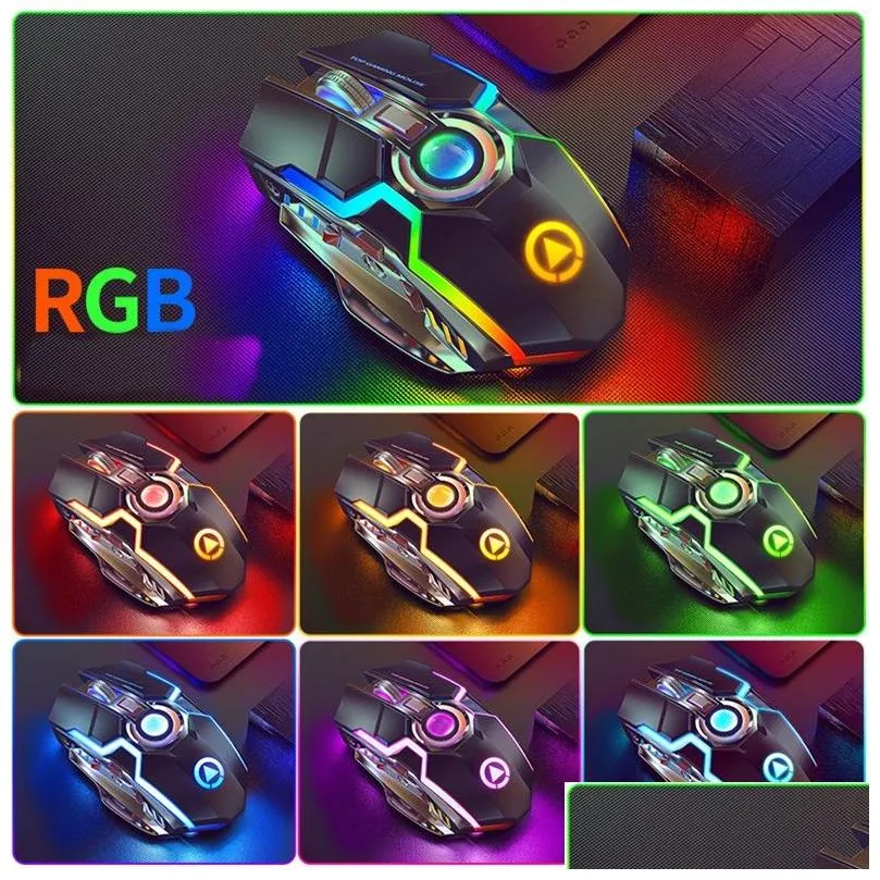 rechargeable usb rgb mouse wireless 2.4ghz esports backlit gaming mouse notebook desktop mice 7 buttons 3 gears long standby lighting slient mice a5 rgb