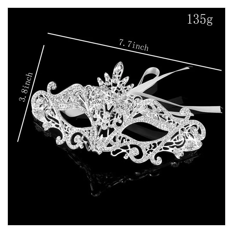 Wedding Party Mask 2022 Creative Rhinestones Homecoming Prom Dance Mask Gold Silver Black Hand-Made 19.5cm*9.6cm In Stock Upper Half