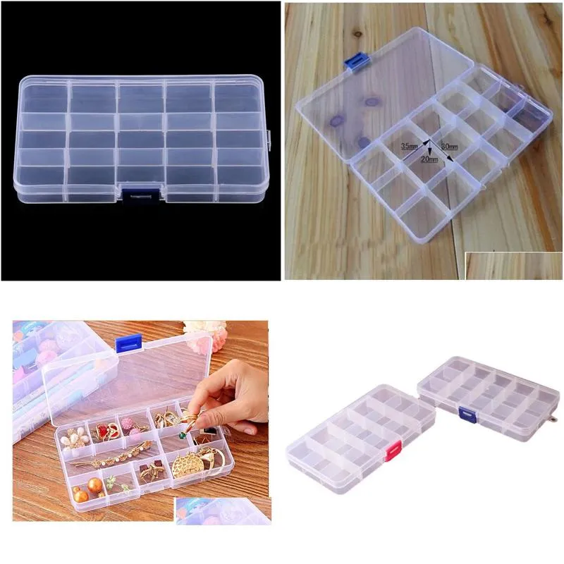 15 grids transparent adjustable slots jewelry bead organizer box storage plastic box