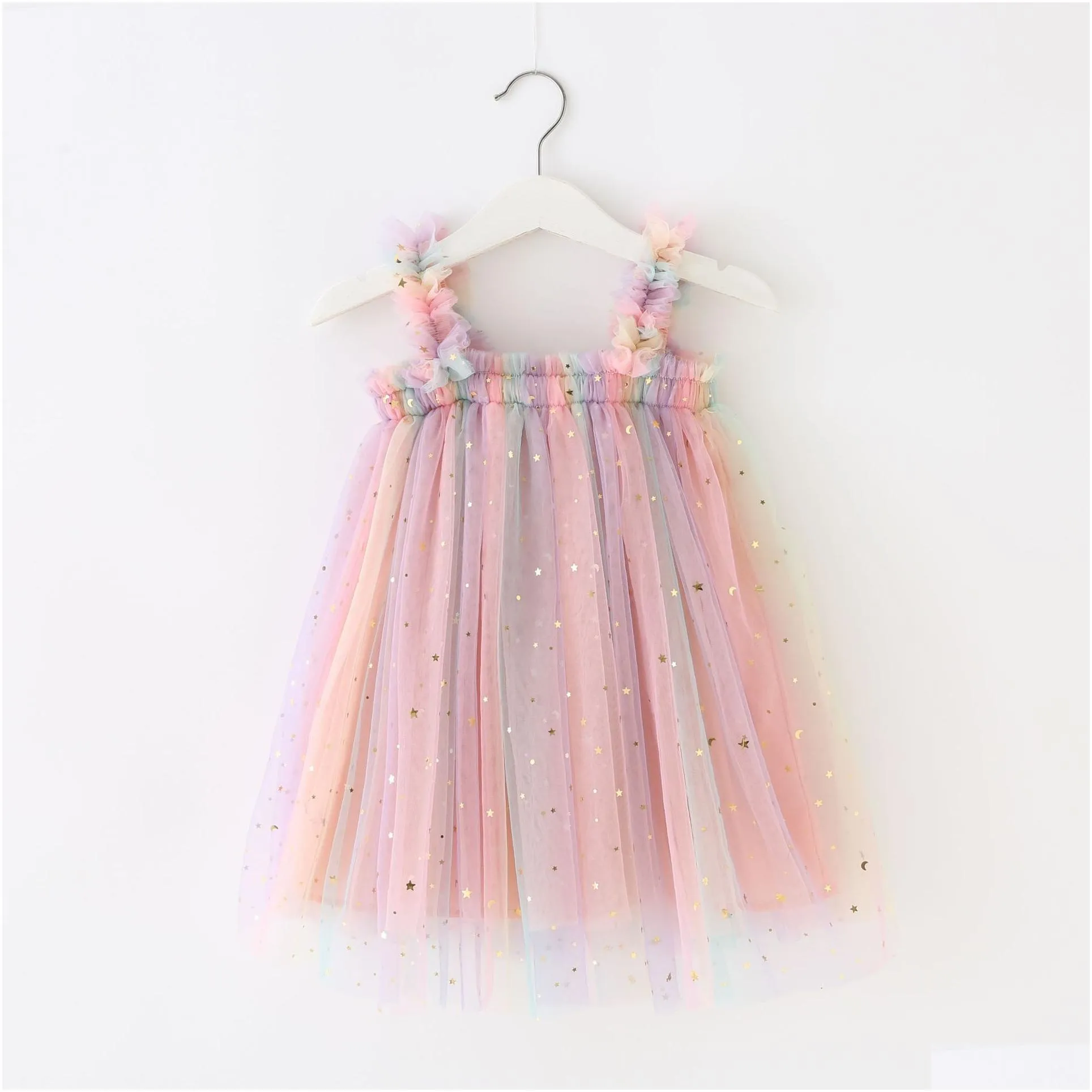 ins summer girl clothing colorful mesh dress kids sleeveless suspender elegant dress
