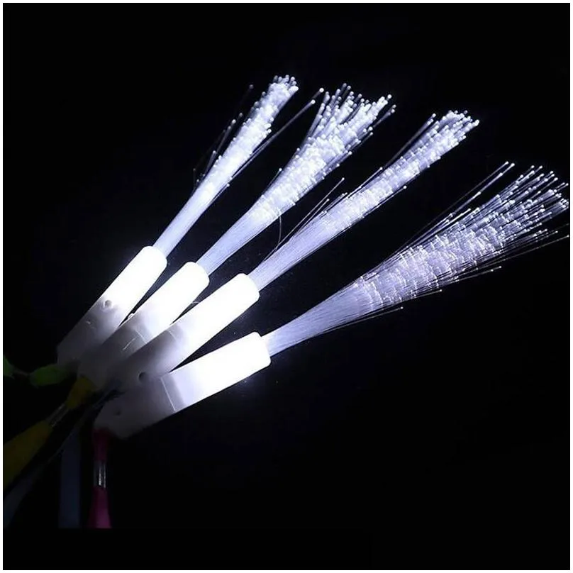 20Pcs 26cm White Light Led Fiber Optic Flashing Stick Glow Luminous Fiber Magic Rod Wand Festival Decor Party Kids Toys