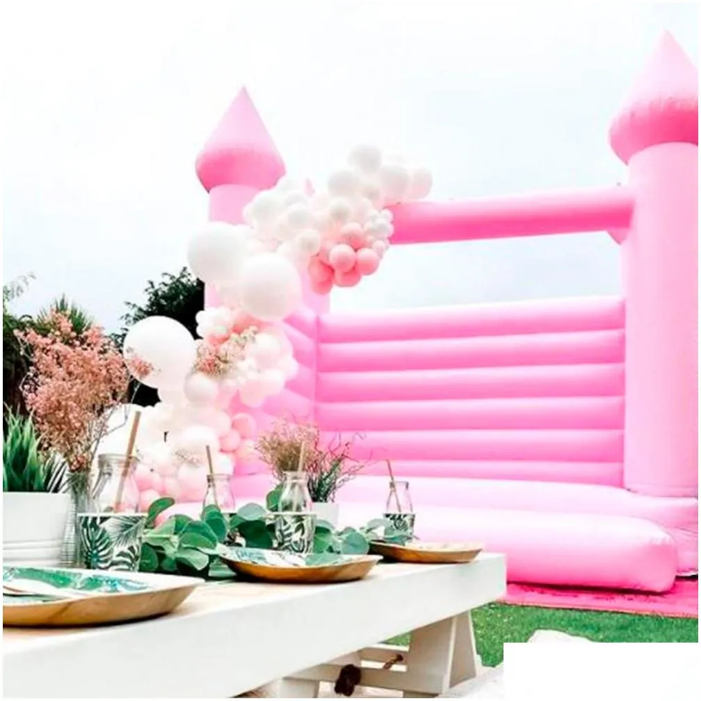 pink inflatable bouncy castle white wedding bounce house combo jumper moon bouncer for party time