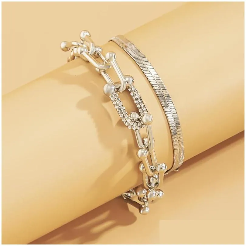 link chain crystal u-shaped buckle metal bangle bracelet statement gold silver color link fashion pulseras women bijoux gift