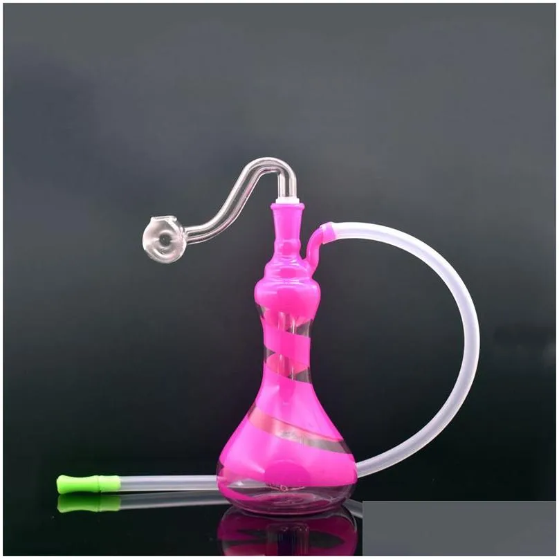  est smoking water pipe mini oil burner bong thick bubbler recycler dab rig bong with silicone tube and 10mm male glass oil burner