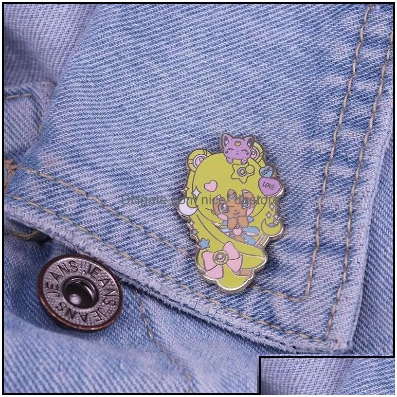 PinsBrooches Jewelry Chic Style Cute Tsukino Usagis Hard Enamel Pin Beautif Cartoon Magical Girl Golden Brooch Sailor Moons Dhjn9