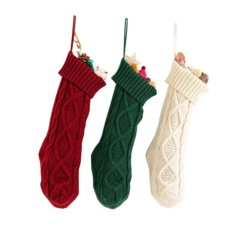 Large Stocking Christmas Candy Knit Diamond Wool Gift Bags Santa Sack To Personalize Hanging Ornaments Socks