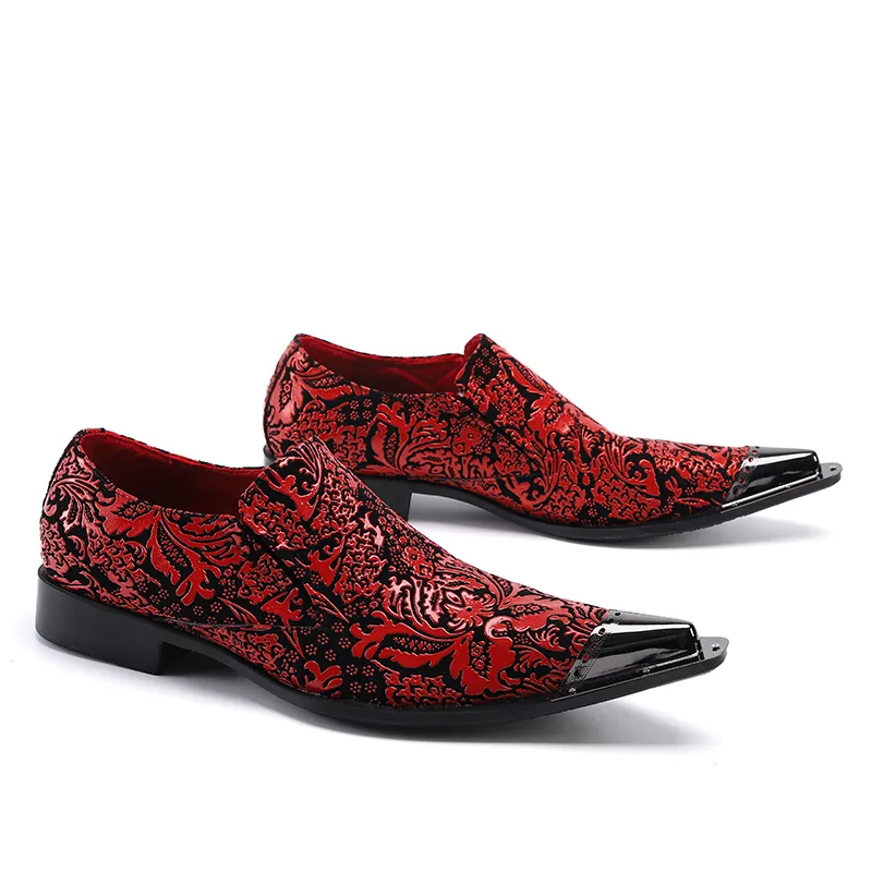 Zapatos 2023 Plus Size Italian Red Print Pointed Toe Genuine Leather Men Shoes Casual Business Shoes Gentleman Party Dress Shoes