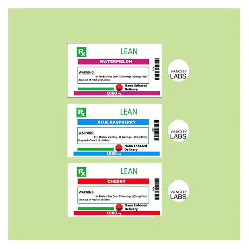 empty 1000mg vancity labs cannalean infused syrup plastic bottle packaging child proof lids 3 design sticker labels