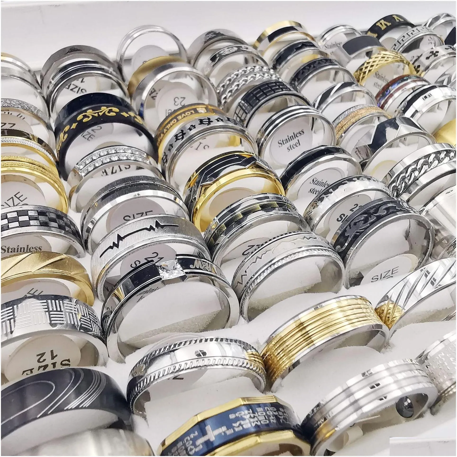 band rings fashion titanium steel jewelry ring 50 pcs/lot geometric design mixed styles mens women punk large size finger gi dhgarden