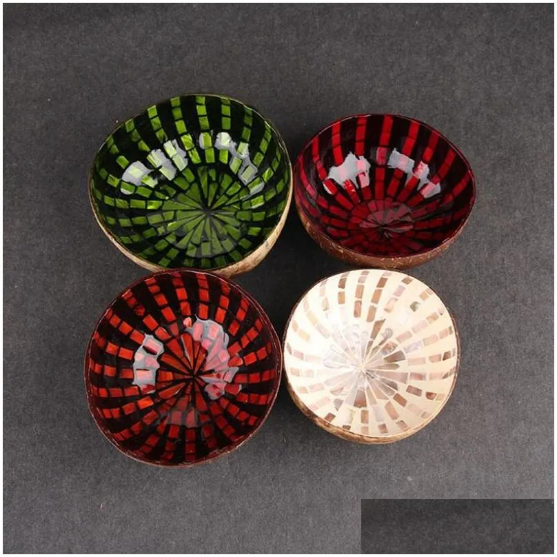 Wholesale Vietnamese natural coconut shell bowl Decorative Wooden Storage Bowl hand-painted colorful ornament candy bowl free shipping