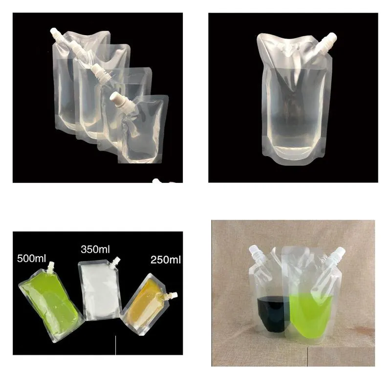 wholesale doypack 250ml 350ml 420ml 500ml plastic packing bags stand up spout liquid bag pack beverage drink spout pouch