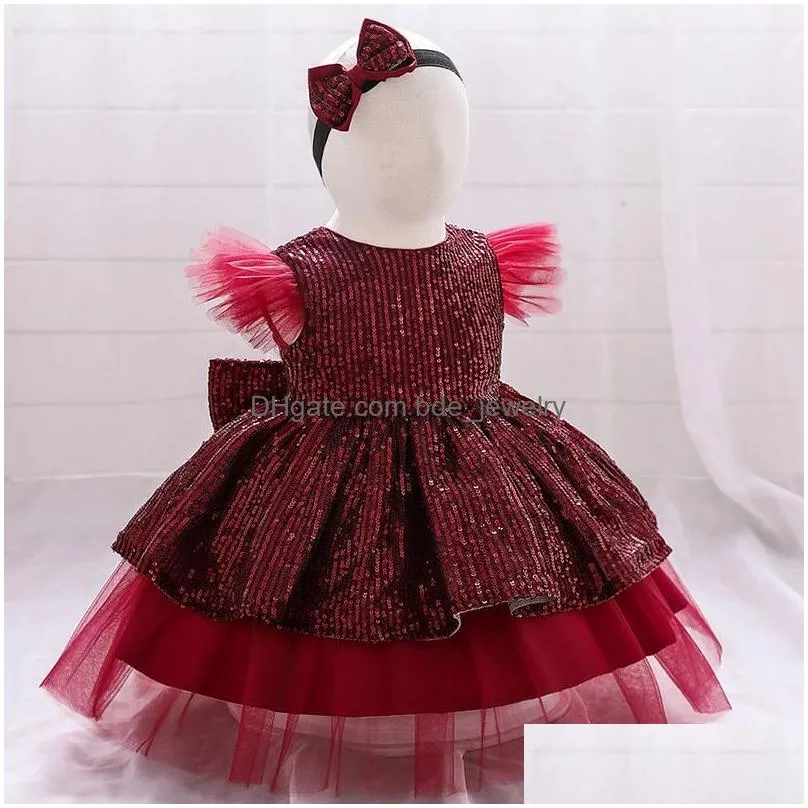 girls dresses sequin cake double baby girl dress 1 year birthday born party wedding vestidos christening ball gown clothes