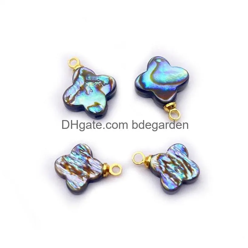 charms natural multi-color abalone fritillary pendant four-leaf flower aura healing retro jewelry making earrings accessoriescharms