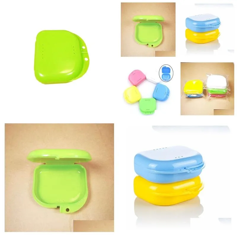 compact colorful dental orthodontic retainer box/case mouthguards false teeth dentures sport guard storage box