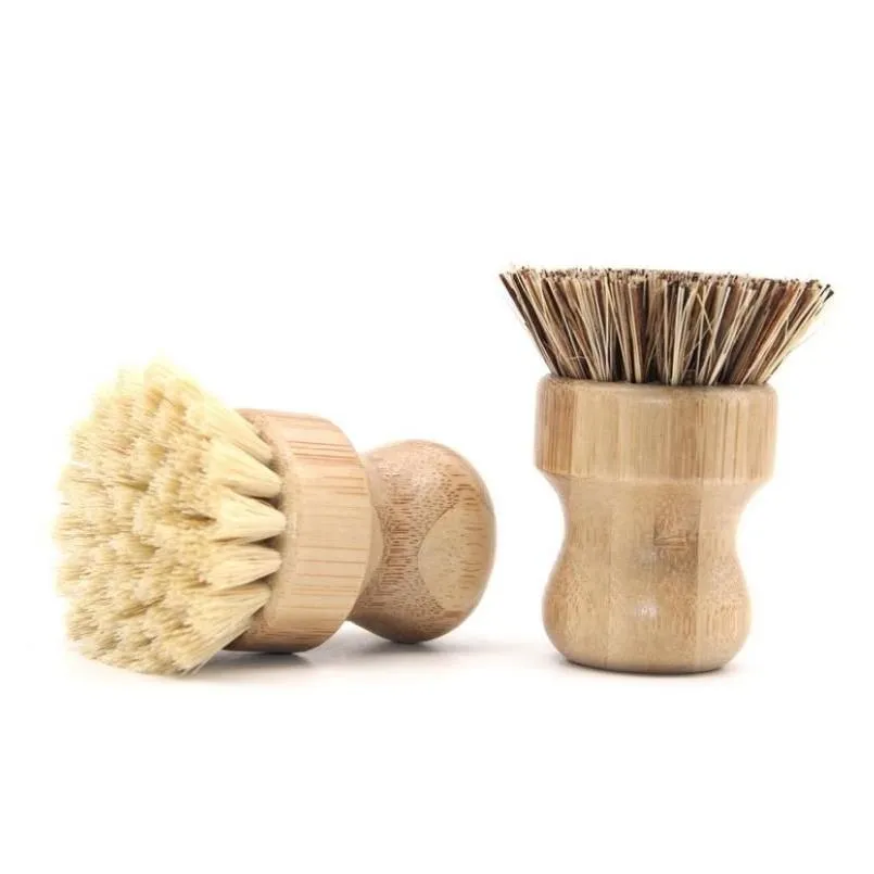 Handheld Wooden Brush Round Handle Pot Brushes Sisal Palm Dish Bowl Pan Cleaning-Brush Kitchen Chores Rub Cleaning Tool SN904