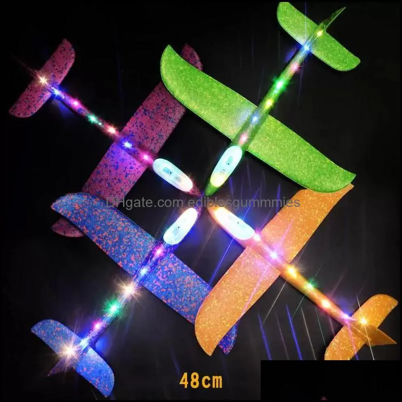 diy hand throw led lighting up flying glider plane toys foam airplane model outdoor games flash luminous toys for children fy3202