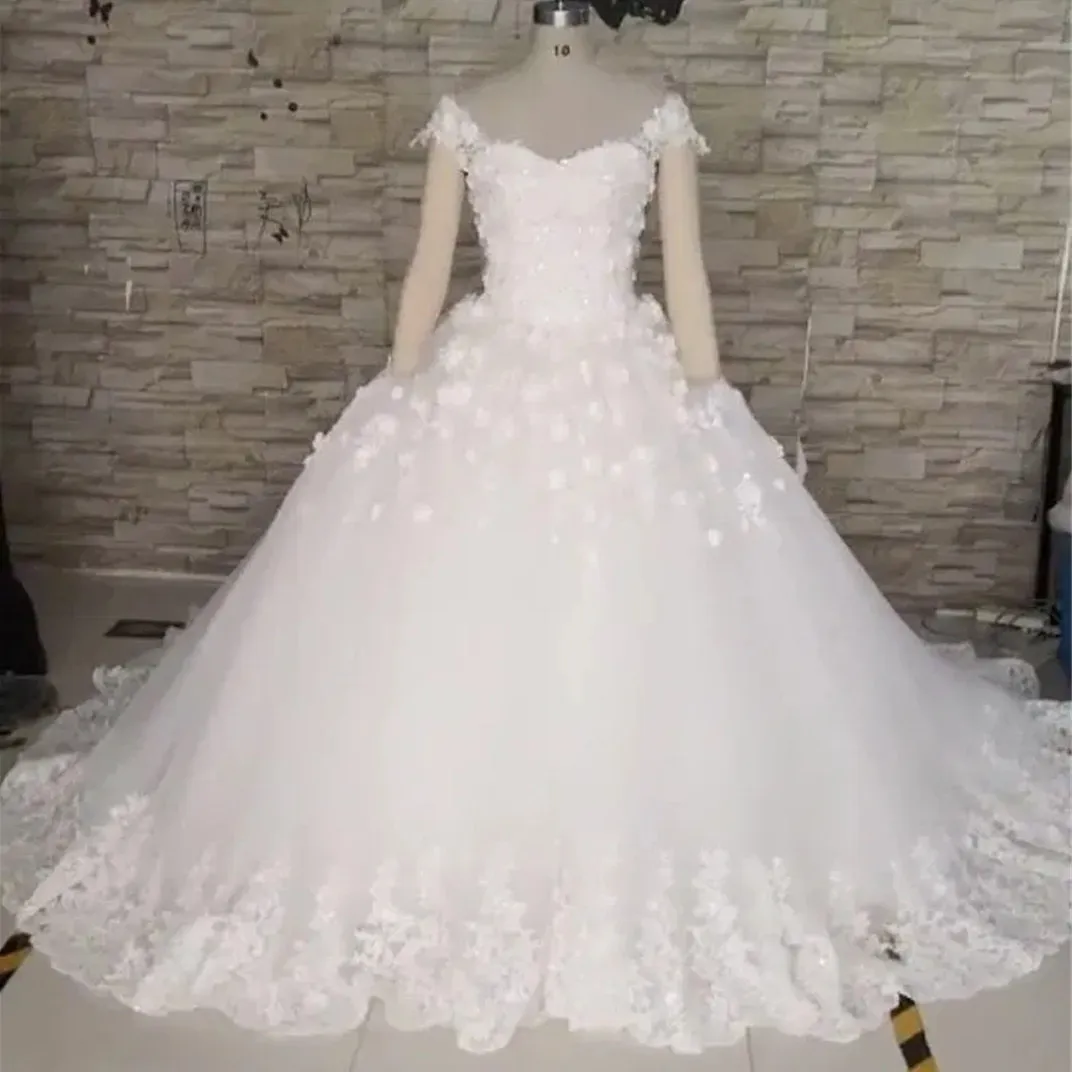 Vintage African 3D Floral Lace Wedding Dresses Off Shoulder Sleeveless Appliques Bridal Gowns Chapel Train Robe De Mariee 2024