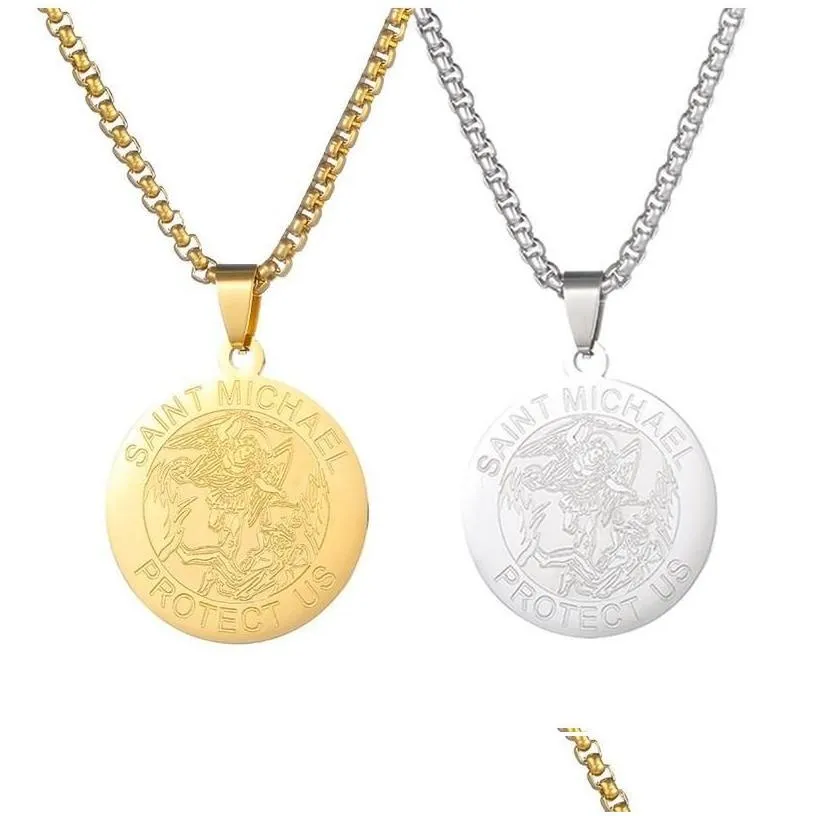 pendant necklaces 2022 religion st. michael medallion necklace for male stainless steel geometric collar hombre drop delivery jewelr