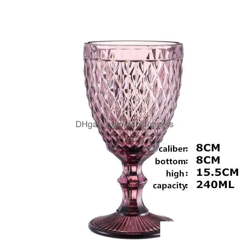 wholesale 240ml 300ml 4colors european style embossed stained glass wine lamp thick goblets