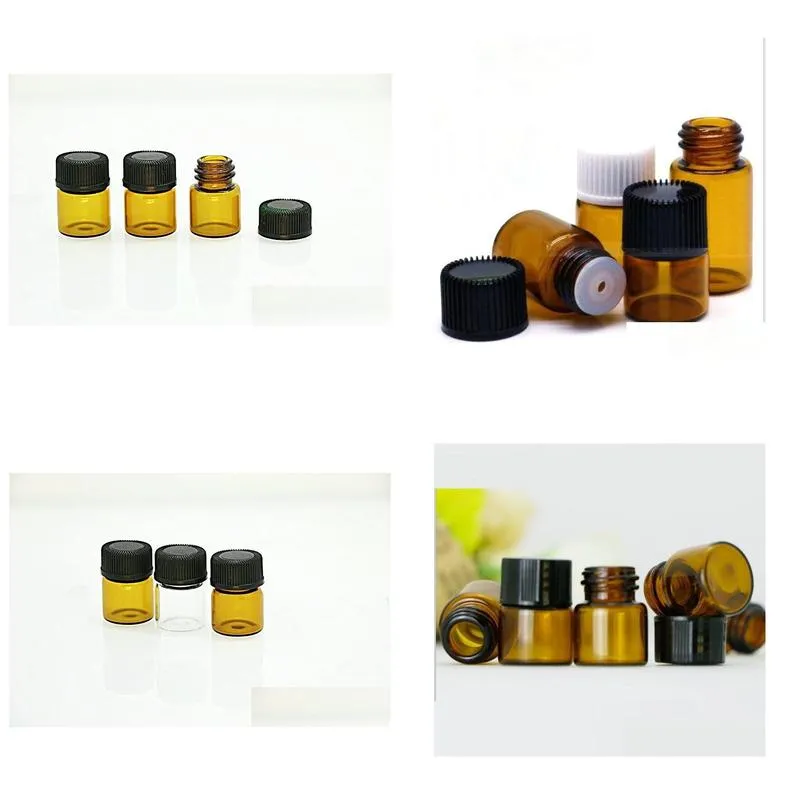 wholesale 1ml 1/4 dram amber glass  oil bottle perfume sample tubes bottle with plug and caps