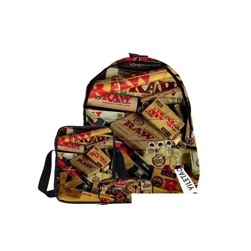 Outdoor Bags 3Pcs/Set 3D Backwoods Cigar Backpacks Backwood Print Red Smell Proof Unisex Sports Hiking Travel Bag For Boys Purple Te