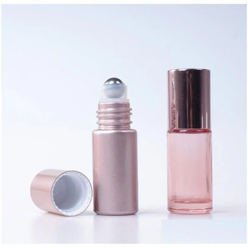 wholesale 5 10ml mini roll on roller bottle fragrance glass bottles rose gold essential steel metal roller ball perfume container