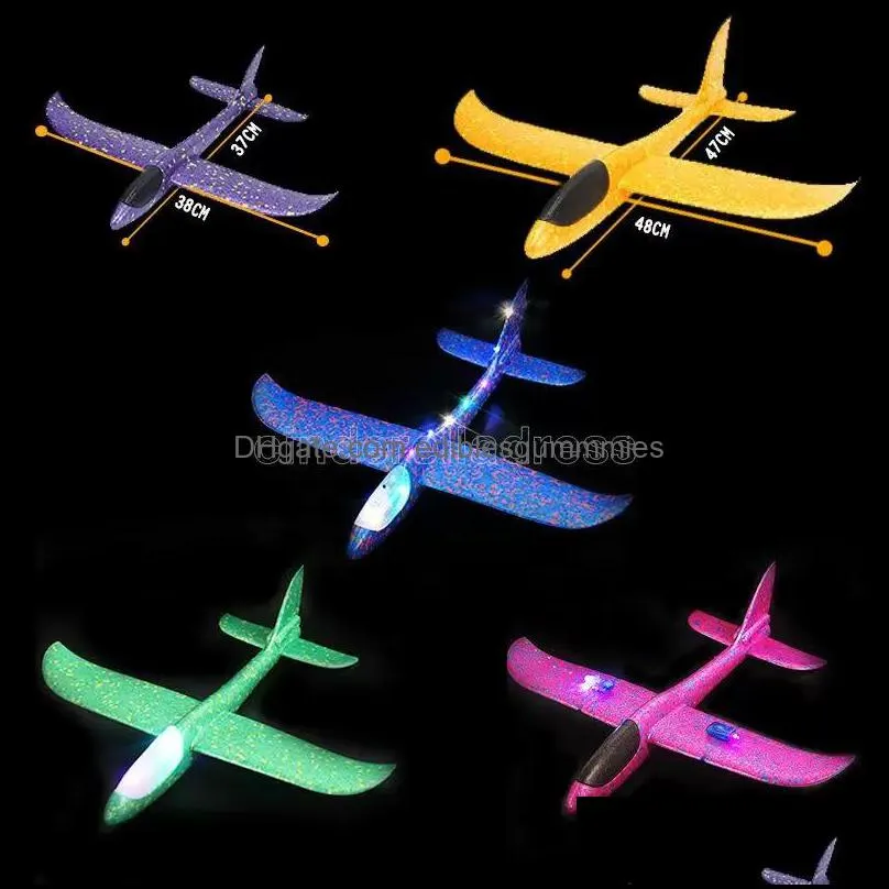 diy hand throw led lighting up flying glider plane toys foam airplane model outdoor games flash luminous toys for children fy3202