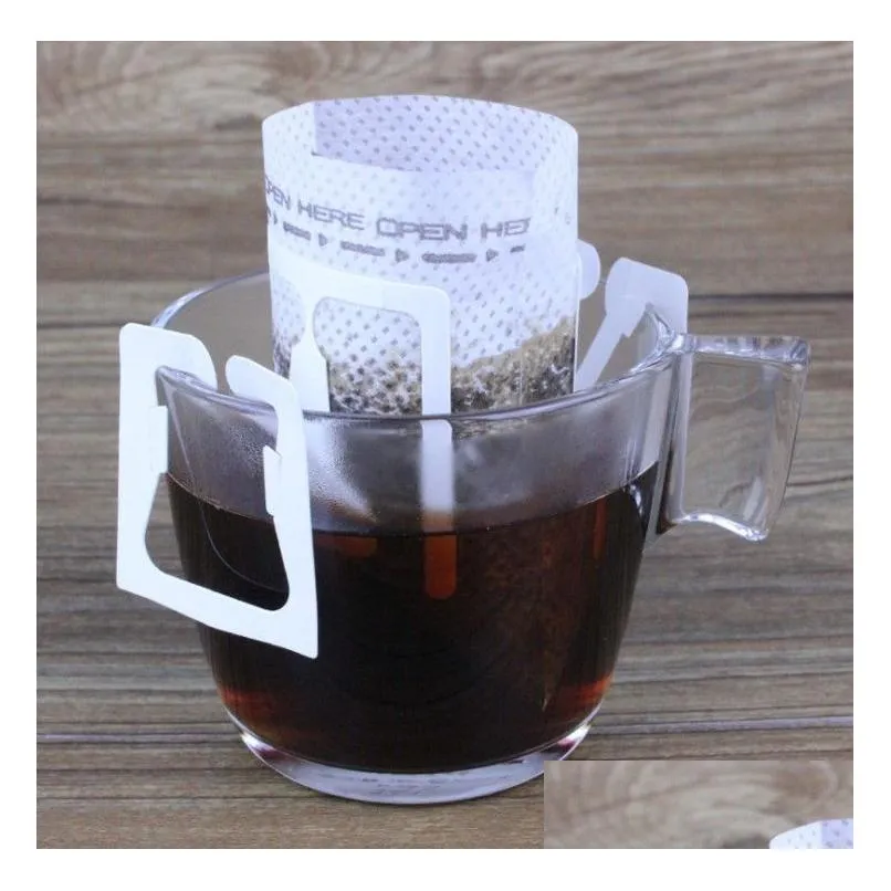 100pcs / pack drip coffee filter bag portable hanging ear style coffee filters paper home office travel brew coffee and tea tools