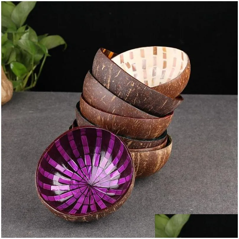 Wholesale Vietnamese natural coconut shell bowl Decorative Wooden Storage Bowl hand-painted colorful ornament candy bowl free shipping