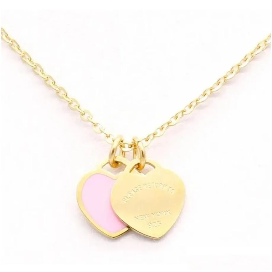 pendant neckalce design brand heart love necklace for women stainless steel accessories zircon green pink women jewelry gift