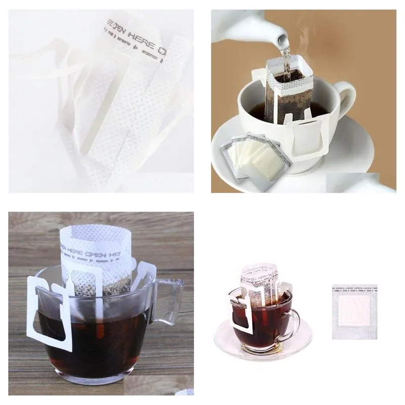 100pcs / pack drip coffee filter bag portable hanging ear style coffee filters paper home office travel brew coffee and tea tools