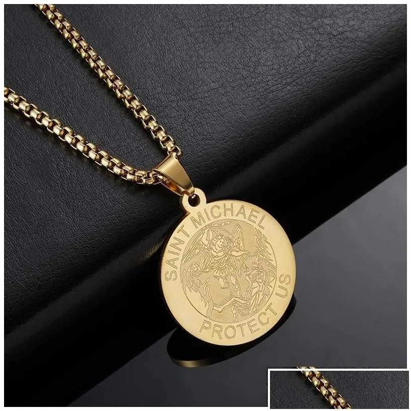 pendant necklaces 2022 religion st. michael medallion necklace for male stainless steel geometric collar hombre drop delivery jewelr